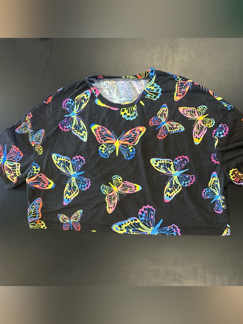 Girls' Black Multicolor Butterfly Cropped Tshirt